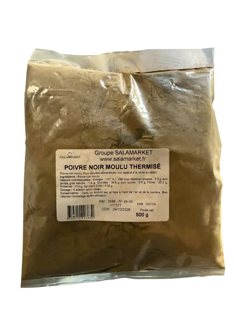 POIVRE NOIR MOULU THERMISÉ 500G SALAMARKET {C20}