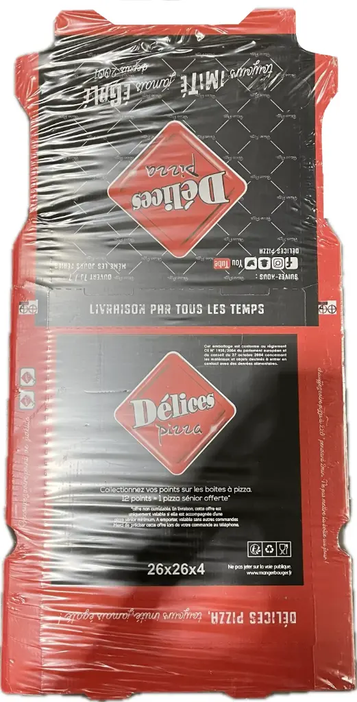 BOITE PIZZA "DELICES PIZZA" 26CM X100PCS