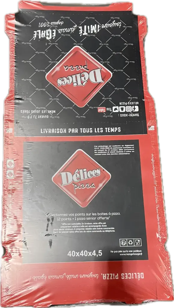 BOITE PIZZA "DELICES PIZZA" 40CM X50PCS