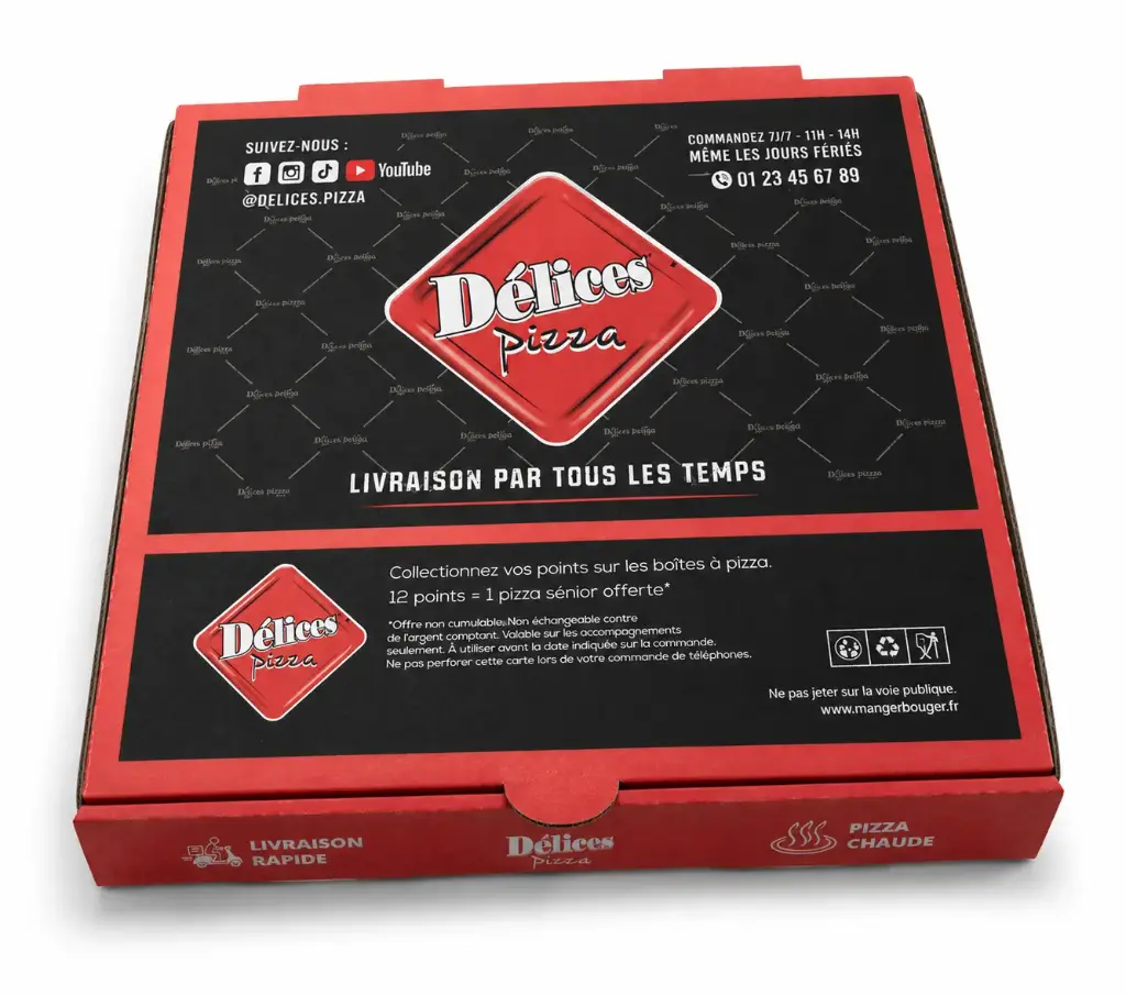 BOITE PIZZA "DELICES PIZZA" 50CM X50PCS