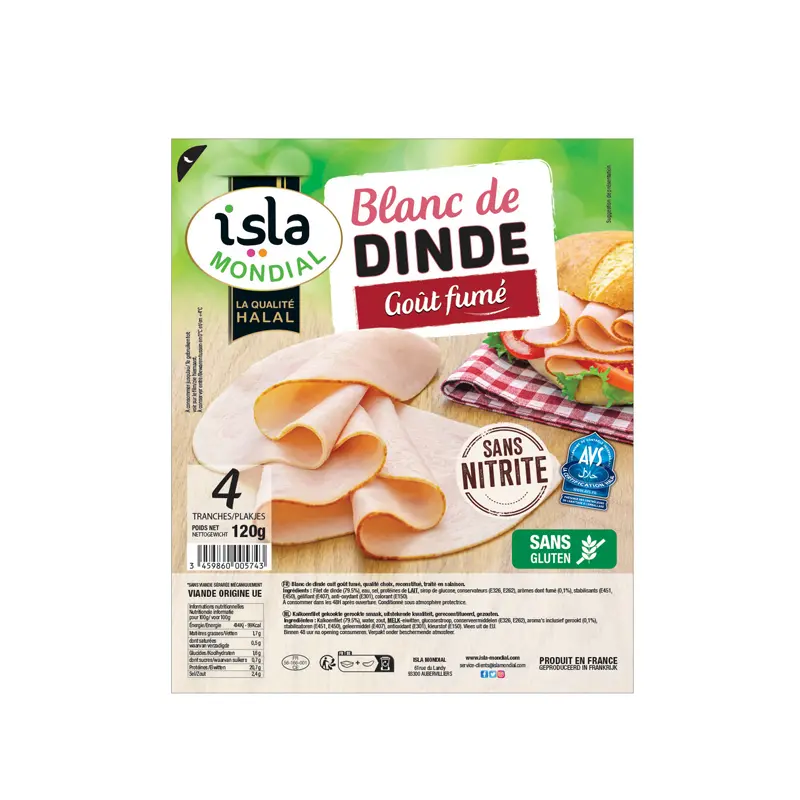 BLANC DE DINDE FUME TRANCHE AVS 120G ISLA MONDIAL