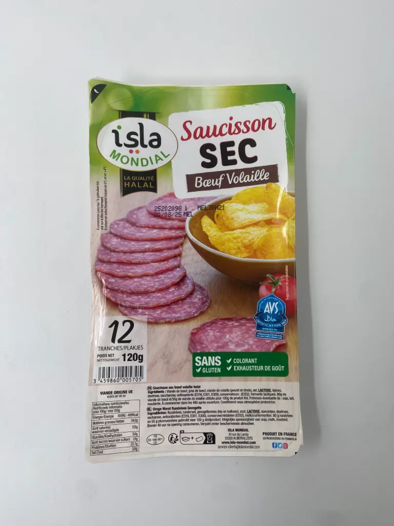SAUCISSON SEC BOEUF/VOL TRANCHE AVS 120G ISLA MONDIAL