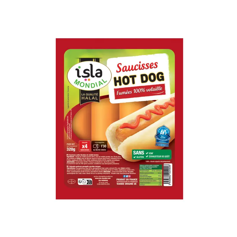SAUCISSES HOT DOG POULET AVS 320G ISLA MONDIAL