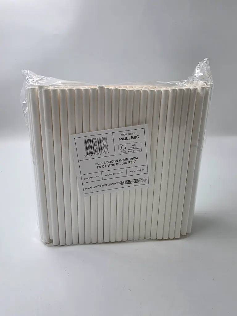 PAILLE PAPIER SMOOTHIE BLANCHE DIAM 8MM X250 PCS