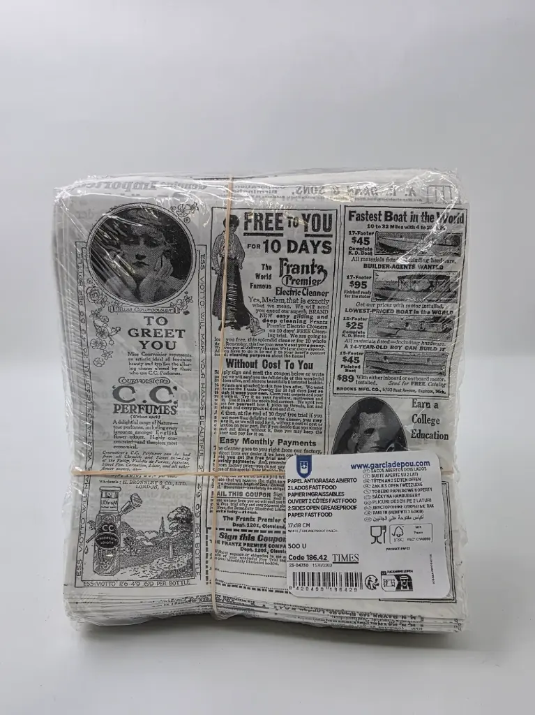 PAPIER INGRAISSABLES OUVERT 2 CÔTÉS "TIMES" 17X18CM X50 {C10}