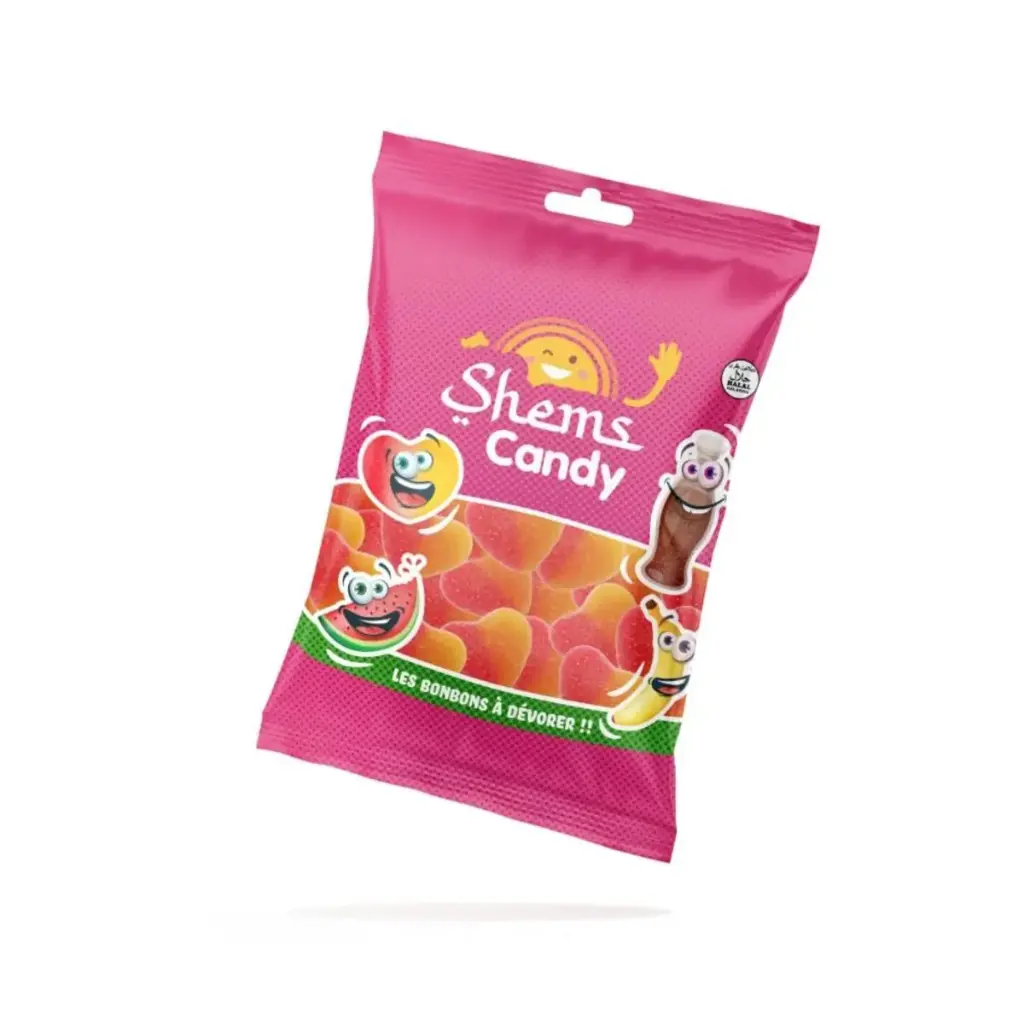 Bonbons Coeurs pêche sucrés Halal 100g Shems Candy