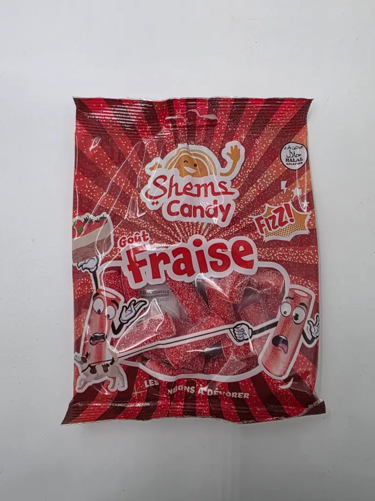 TUBES GOÛT FRAISE ACIDES HALAL 100G SHEMS CANDY X 24