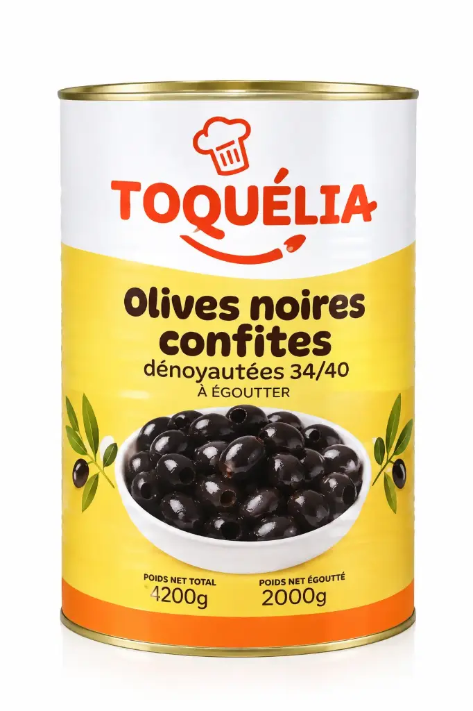 OLIVES NOIRES DENOYAUTEES 34/40 2KG 5/1 TOQUELIA 