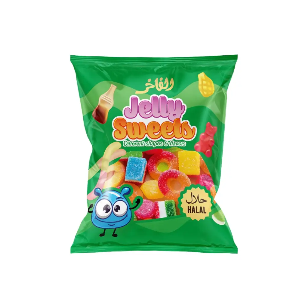 BONBONS JELLY SWEETS DONUTS ARC-EN-CIEL SACHET VERT HALAL 85G ALKHIER