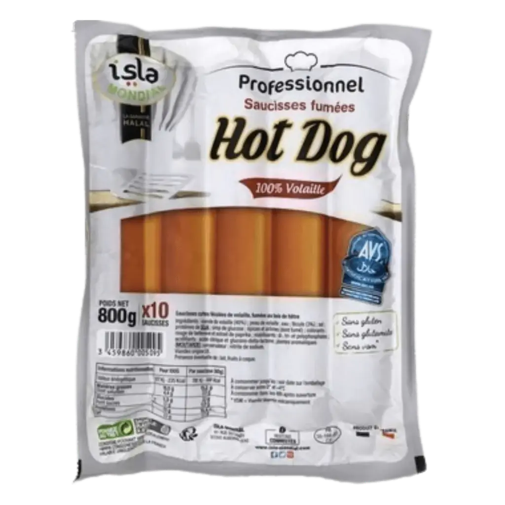 SAUCISSES FUMEES HOT DOG 100% VOLAILLE AVS ISLA MONDIAL 800G