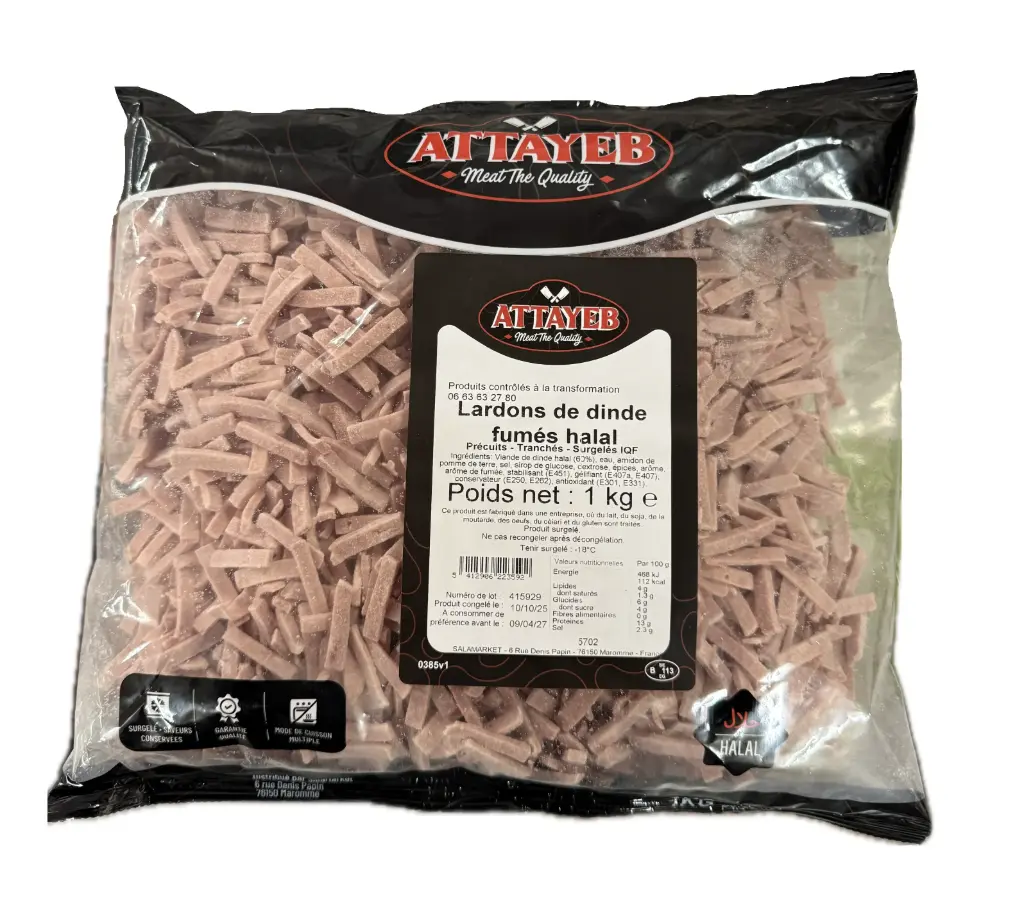 LARDON DINDE FUMES HALAL 1KG BEL ATTAYEB MTQ 