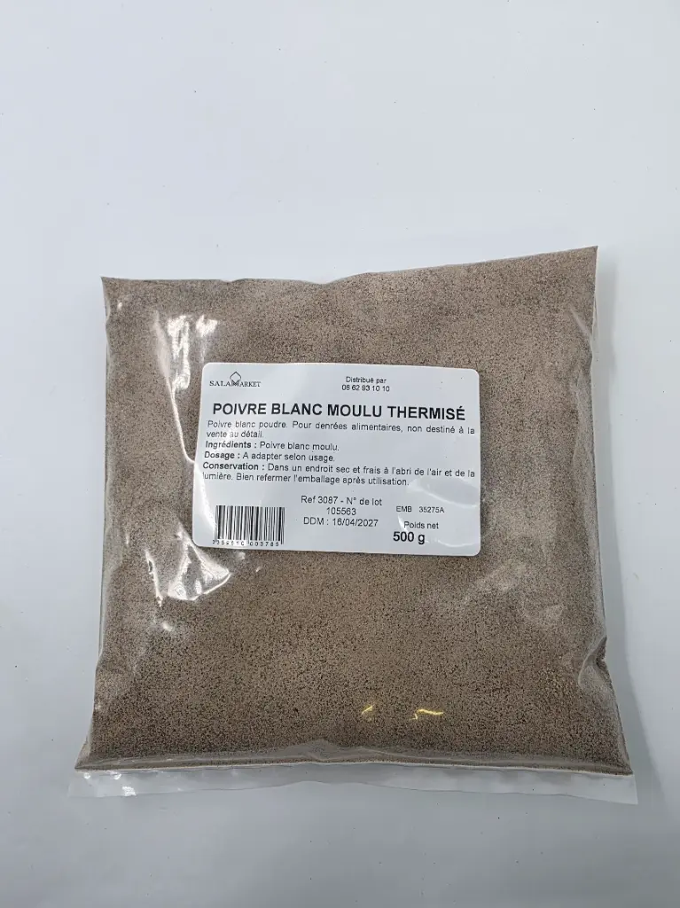 POIVRE BLANC MOULU THERMISÉ 500G SALAMARKET {C20}
