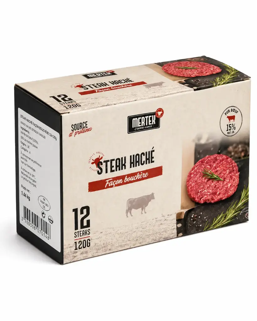 STEAK 120G HALAL FACON BOUCHERE 100% 1.44KG MEATER {C3}