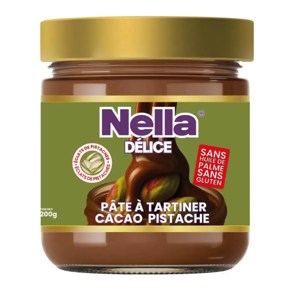 CREME DE PISTACHES CACAO AVEC ÉCLATS DE PISTACHES 200G NELLA DELICE
