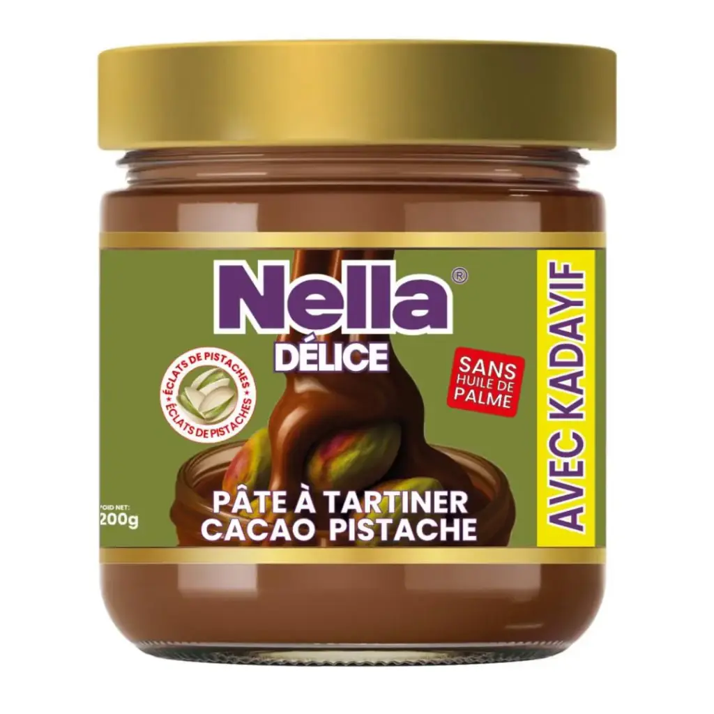 CRÈME DE PISTACHES CACAO AVEC ÉCLATS DE PISTACHES ET KADAYIF 200G NELLA DÉLICE