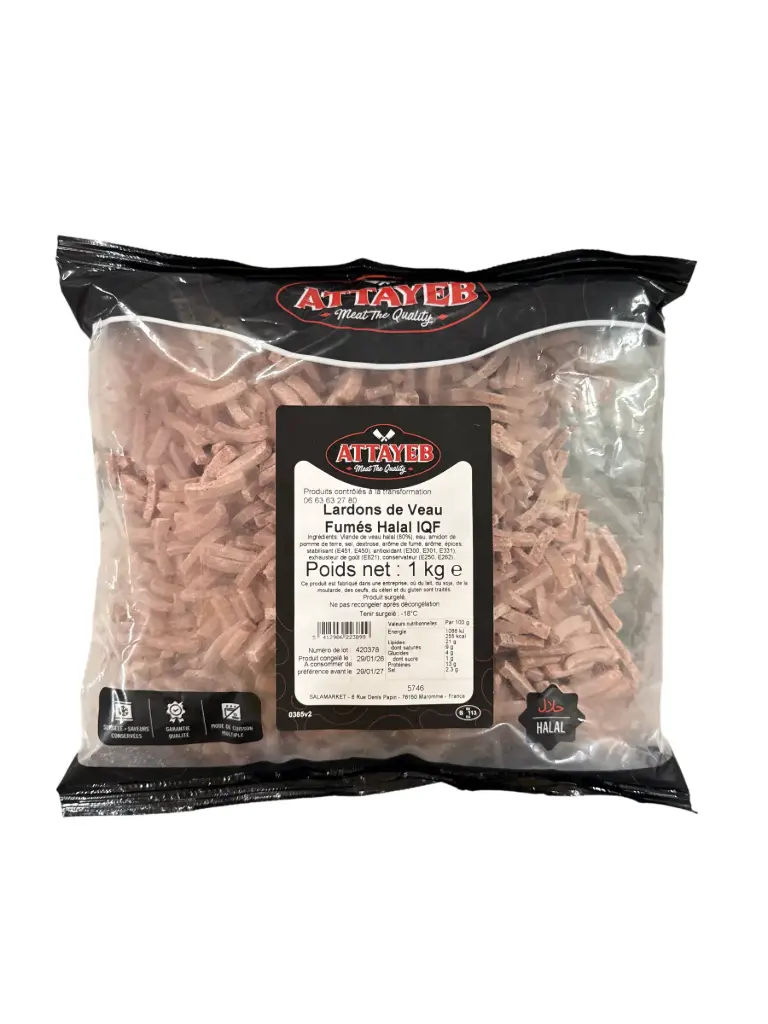 LARDONS DE VEAU FUMES HALAL 1KG ATTAYEB MTQ