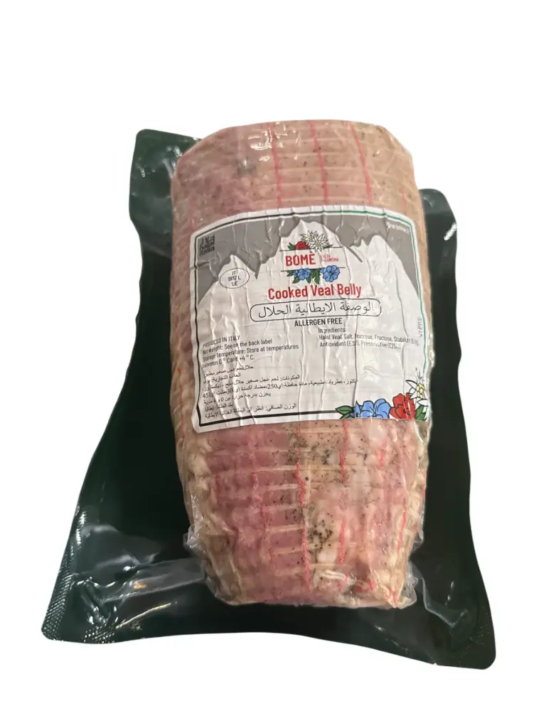JAMBON DE VEAU ROULE HALAL AU KG (PANCETTA STUFATA ARROTOLATA) 
