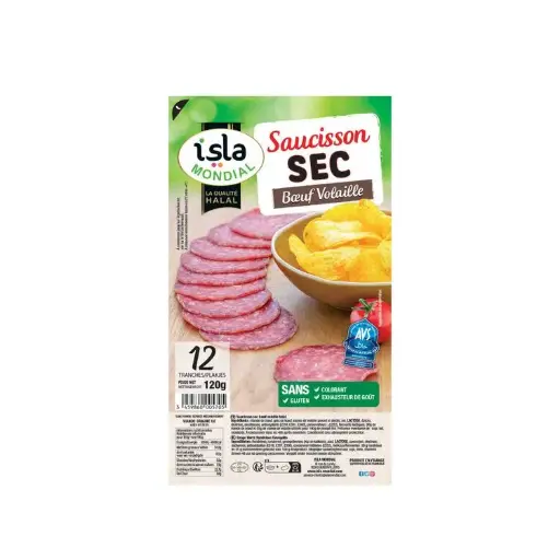 [ART-01815] SAUCISSON SEC BOEUF/VOL TRANCHE AVS 120G ISLA MONDIAL
