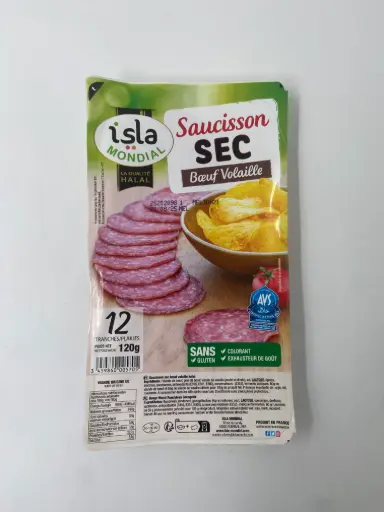 [ART-01815] SAUCISSON SEC BOEUF/VOL TRANCHE AVS 120G ISLA MONDIAL