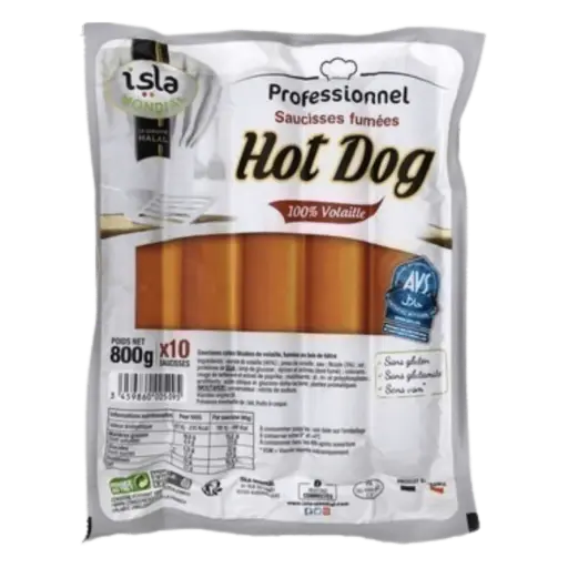 [ART-05320] Saucisses Fumées Hot Dog 100% Volaille Isla Mondial 800g